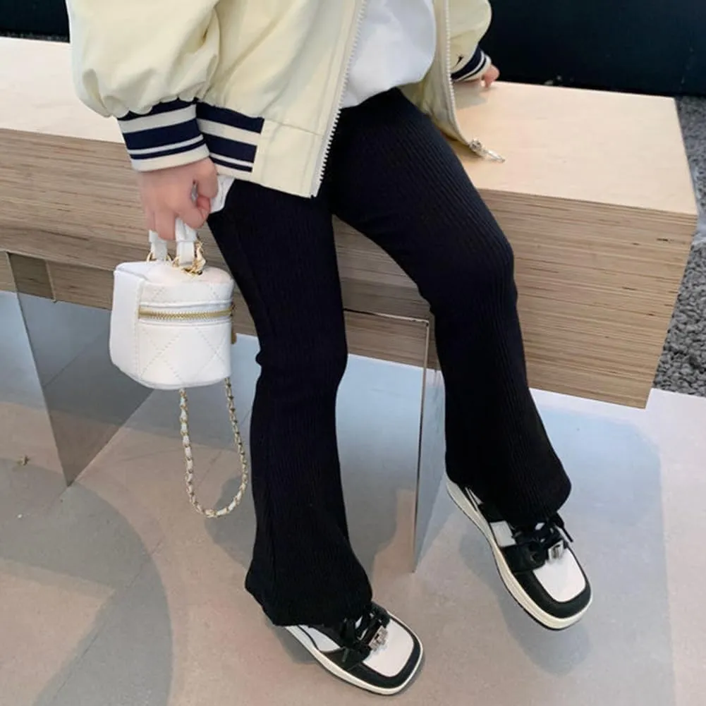Girls Flare Leggings Stretch Ribbed Yoga Pants Elastic Bell Bottom Trousers High Waisted Dance Bootcut Pants 3-13T
