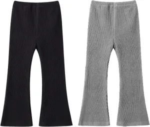 Girls Flare Leggings Stretch Ribbed Yoga Pants Elastic Bell Bottom Trousers High Waisted Dance Bootcut Pants 3-13T