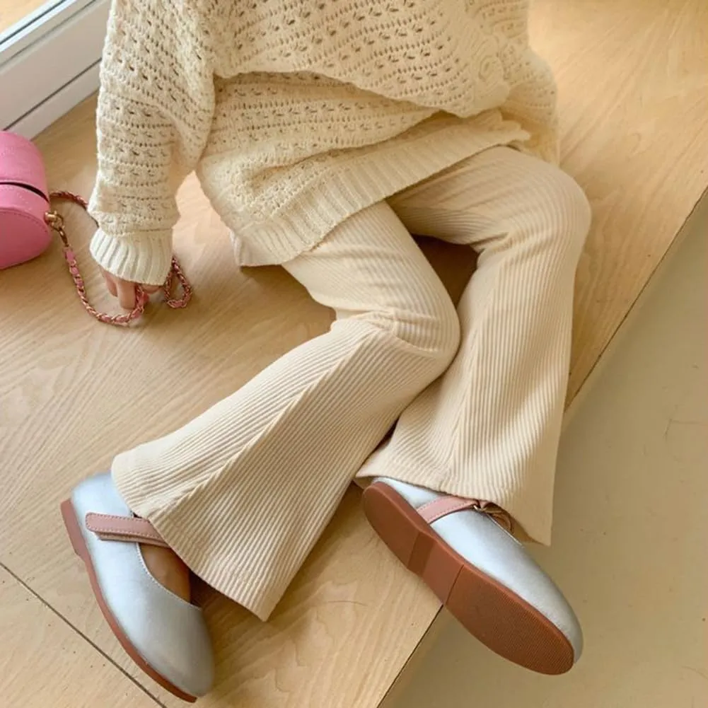 Girls Flare Leggings Stretch Ribbed Yoga Pants Elastic Bell Bottom Trousers High Waisted Dance Bootcut Pants 3-13T
