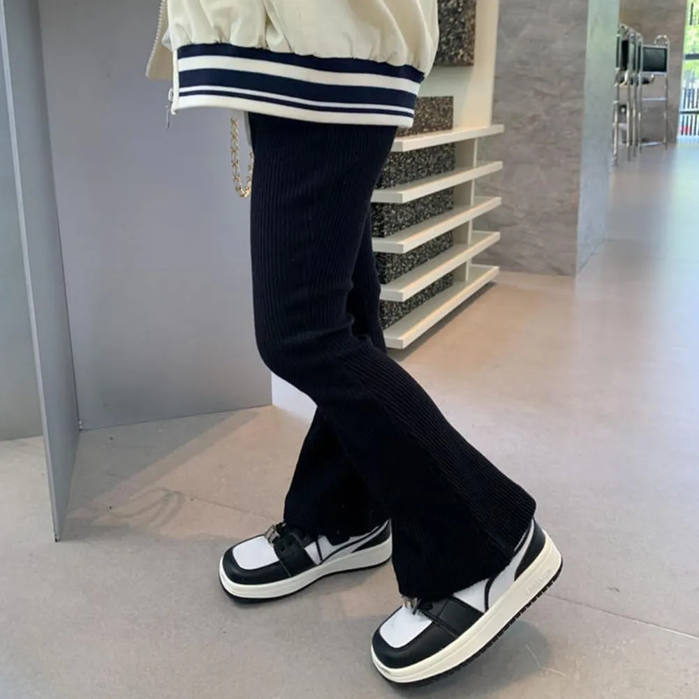 Girls Flare Leggings Stretch Ribbed Yoga Pants Elastic Bell Bottom Trousers High Waisted Dance Bootcut Pants 3-13T
