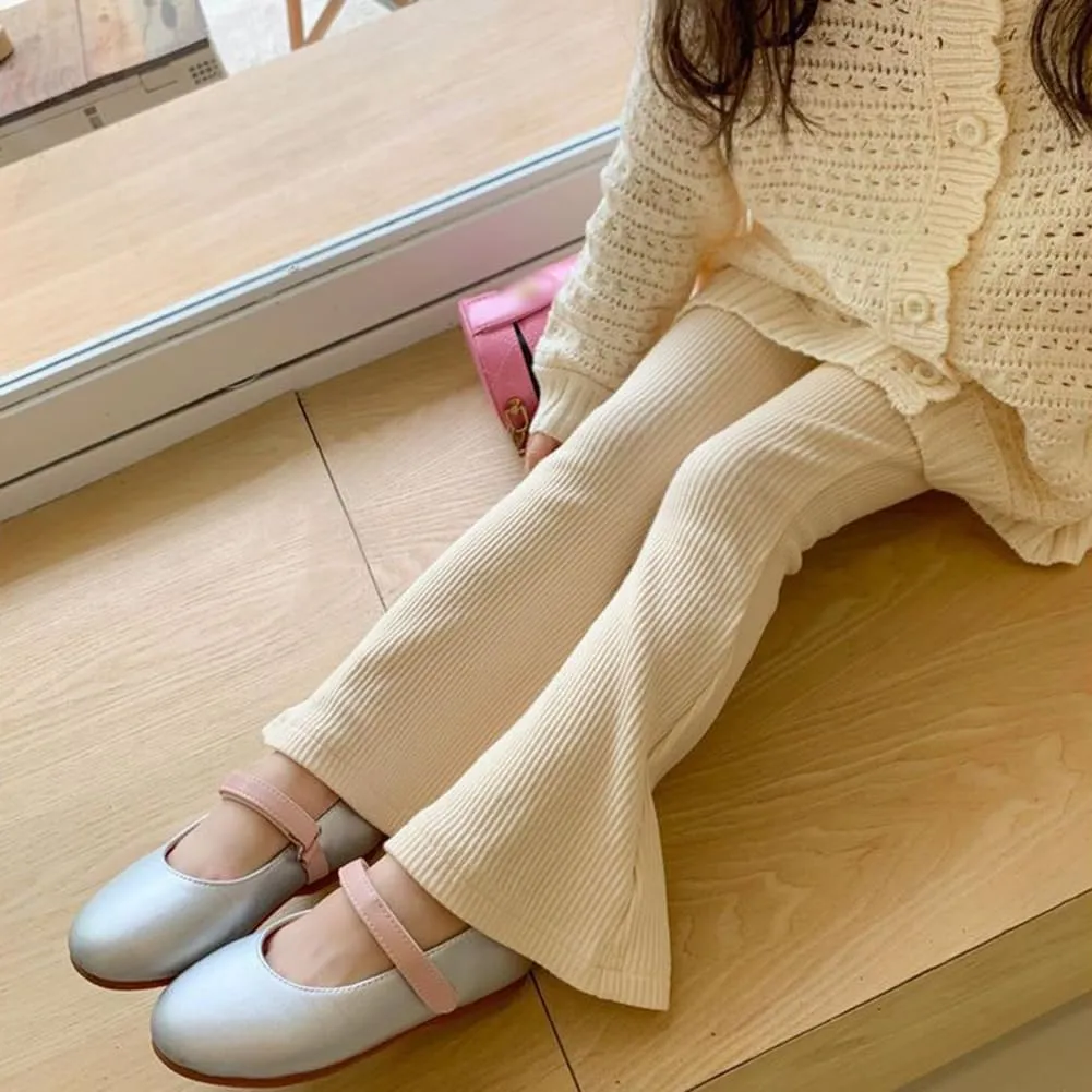 Girls Flare Leggings Stretch Ribbed Yoga Pants Elastic Bell Bottom Trousers High Waisted Dance Bootcut Pants 3-13T