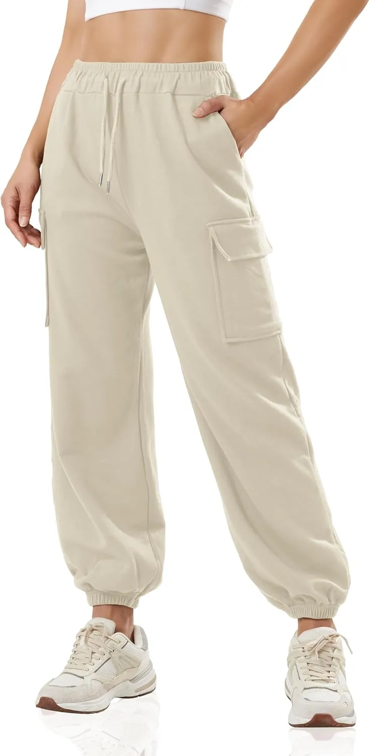 GIVON Women's Cargo Sweatpants Cotton Blend Loose Fit Elastic Bottom High Waist Jogger Pants