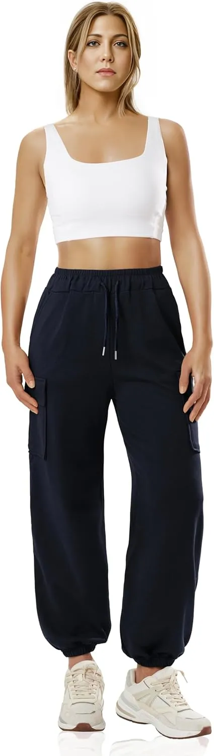 GIVON Women's Cargo Sweatpants Cotton Blend Loose Fit Elastic Bottom High Waist Jogger Pants