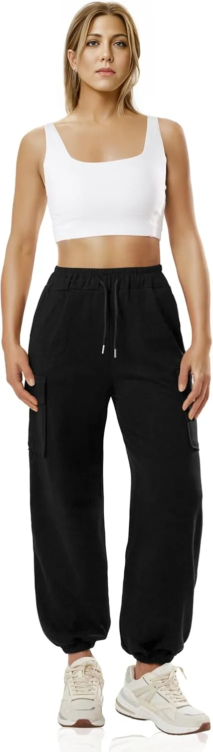 GIVON Women's Cargo Sweatpants Cotton Blend Loose Fit Elastic Bottom High Waist Jogger Pants