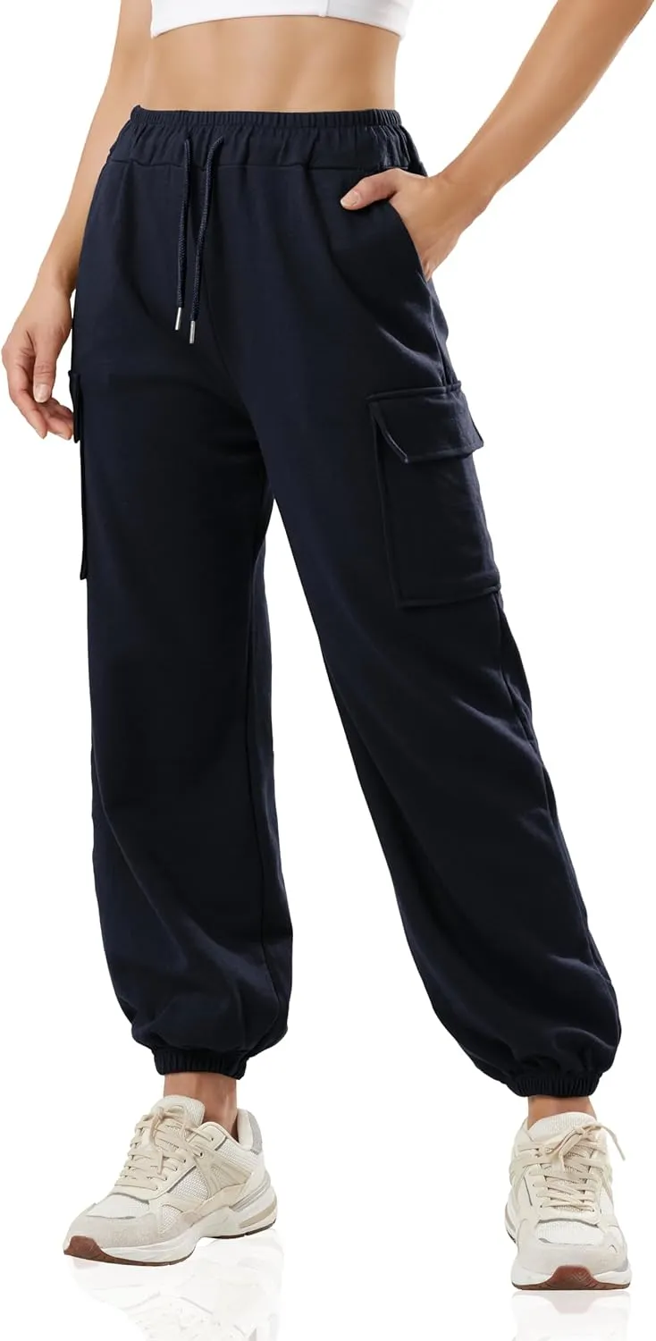 GIVON Women's Cargo Sweatpants Cotton Blend Loose Fit Elastic Bottom High Waist Jogger Pants