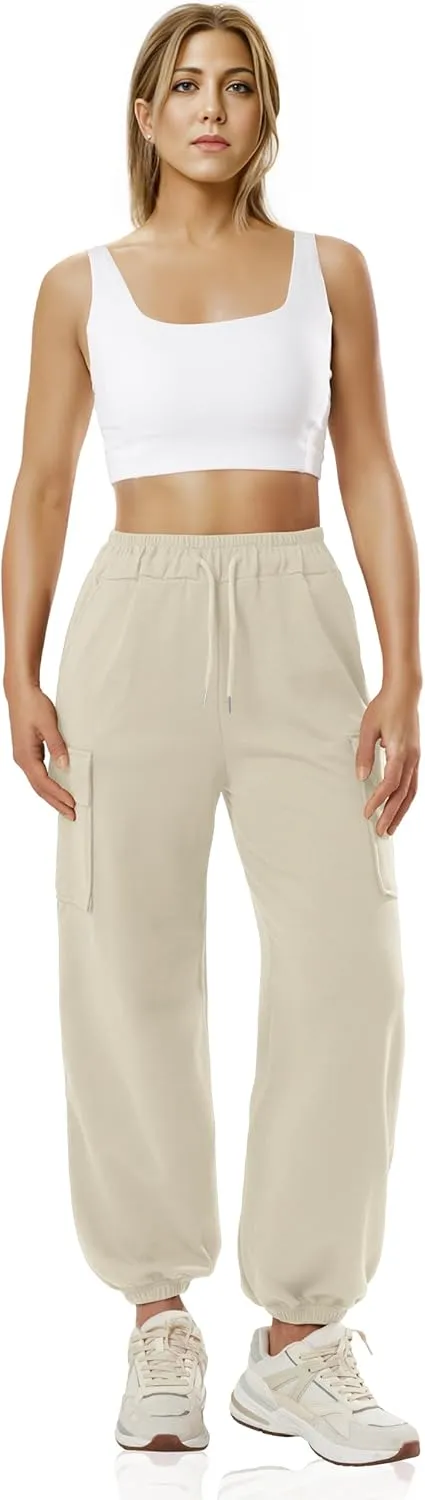 GIVON Women's Cargo Sweatpants Cotton Blend Loose Fit Elastic Bottom High Waist Jogger Pants