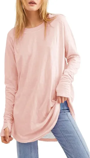 GOFULY Womens Tunic Tops Dressy Casual Long Sleeve Round Neck Tops Floral Print Shirts with Thumb Holes Fall Blouses Clothes