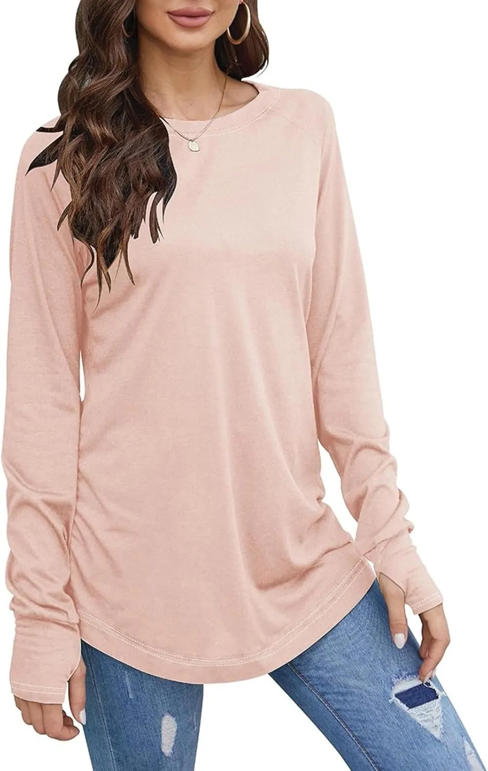 GOFULY Womens Tunic Tops Dressy Casual Long Sleeve Round Neck Tops Floral Print Shirts with Thumb Holes Fall Blouses Clothes