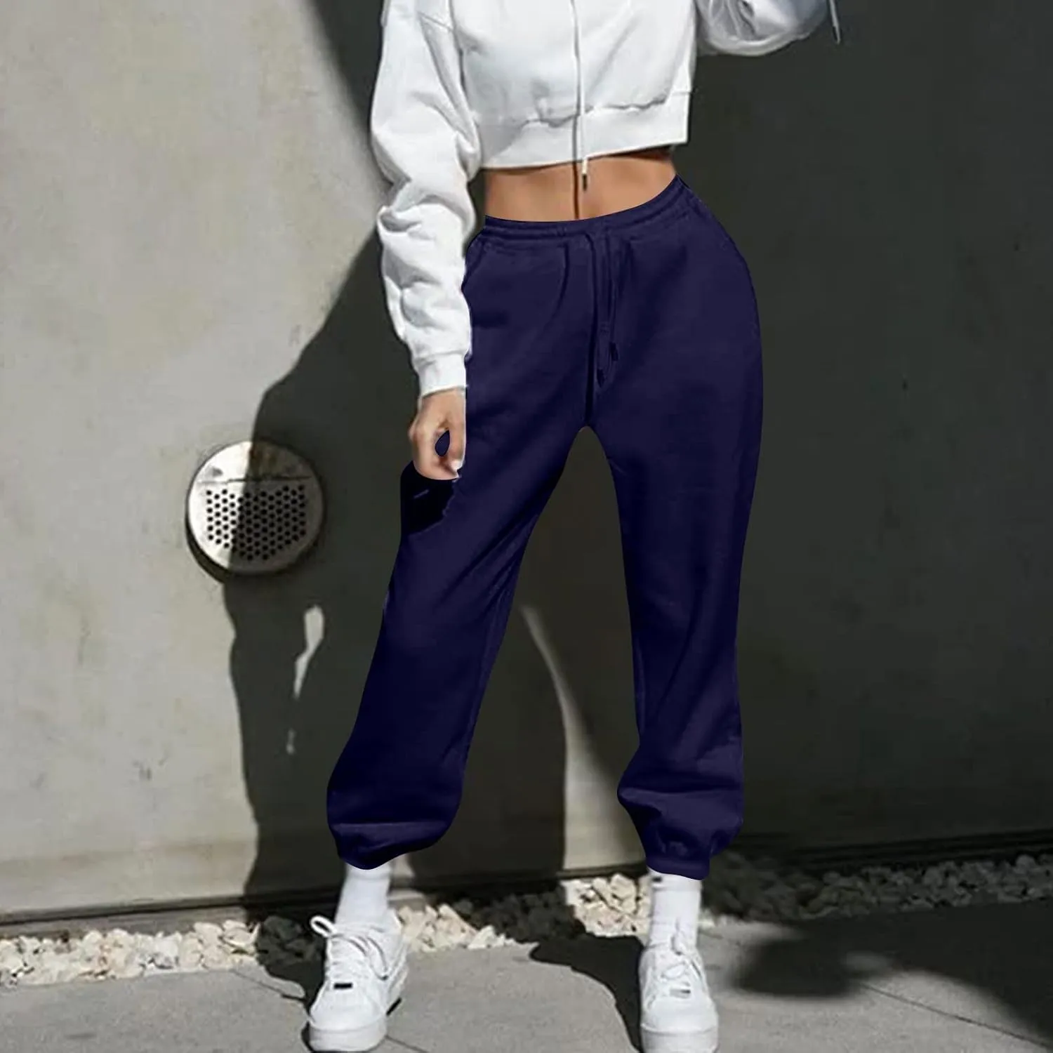 Gumipy Sweat Pants for Womens High Waisted Y2k Trendy Joggers Pants Fleece Lined Lounge Trousers with Pockets Activewear