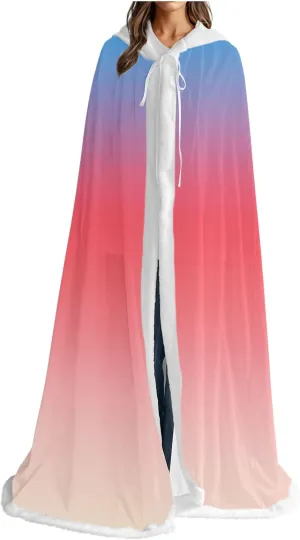 HGps8w Women's Gradient Fur Cape Poncho Elegant Full Length Hood Cloak Wraps Winter Trench Outerwear Open Front Cardigans