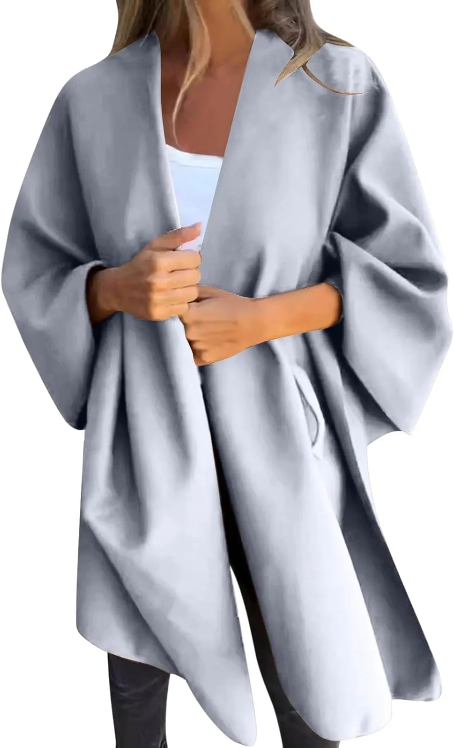 HGps8w Women's Wool Blend Shawls and Wraps, Stylish Oversized Open Front Poncho Cape Cardigan for Fall Winter