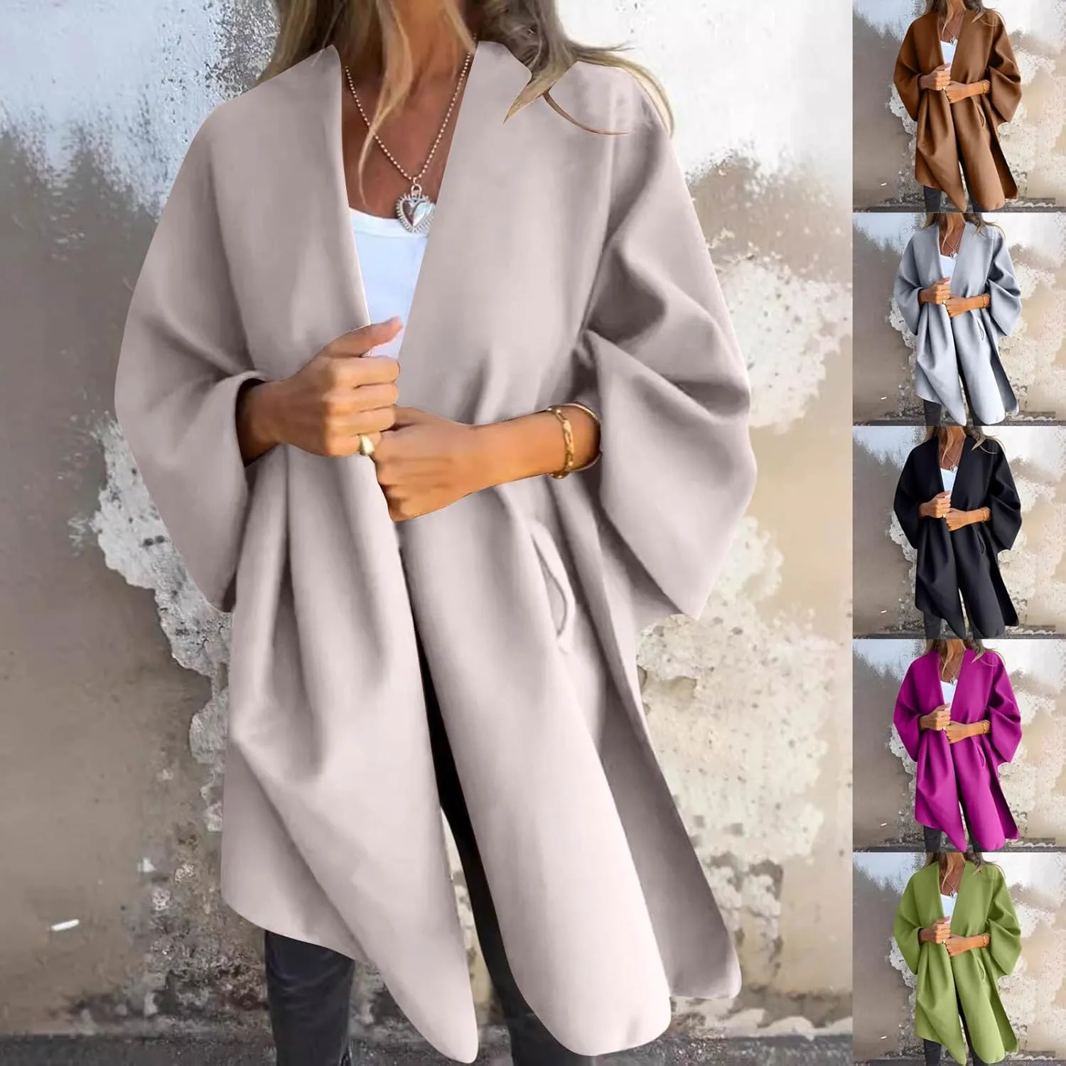 HGps8w Women's Wool Blend Shawls and Wraps, Stylish Oversized Open Front Poncho Cape Cardigan for Fall Winter