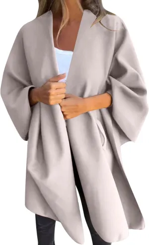 HGps8w Women's Wool Blend Shawls and Wraps, Stylish Oversized Open Front Poncho Cape Cardigan for Fall Winter