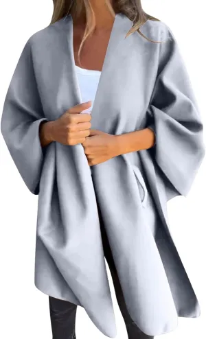 HGps8w Women's Wool Blend Shawls and Wraps, Stylish Oversized Open Front Poncho Cape Cardigan for Fall Winter