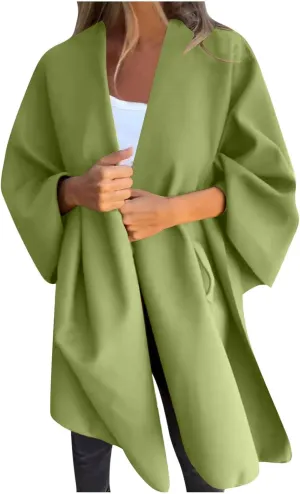 HGps8w Women's Wool Blend Shawls and Wraps, Stylish Oversized Open Front Poncho Cape Cardigan for Fall Winter