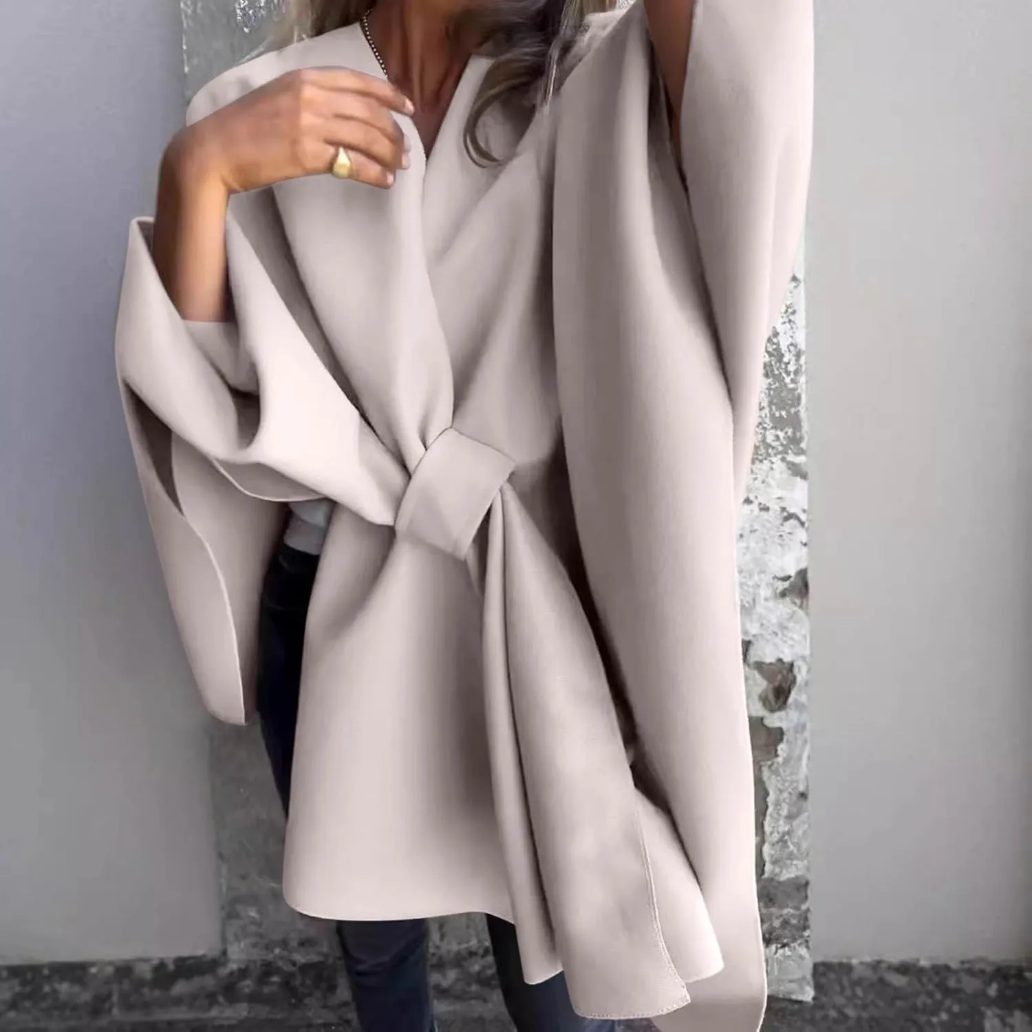 HGps8w Women's Wool Blend Shawls and Wraps, Stylish Oversized Open Front Poncho Cape Cardigan for Fall Winter