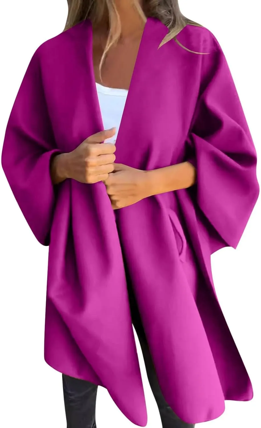 HGps8w Women's Wool Blend Shawls and Wraps, Stylish Oversized Open Front Poncho Cape Cardigan for Fall Winter