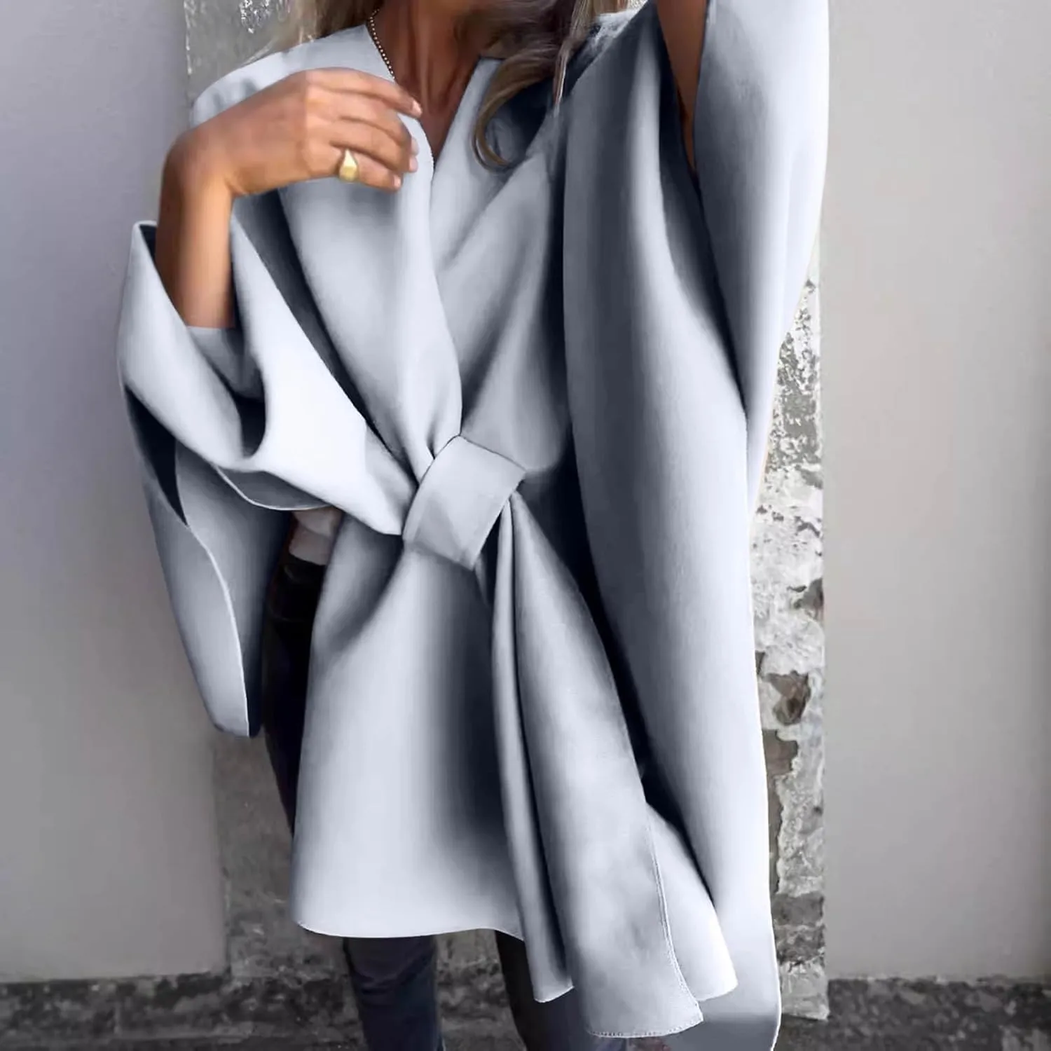 HGps8w Women's Wool Blend Shawls and Wraps, Stylish Oversized Open Front Poncho Cape Cardigan for Fall Winter