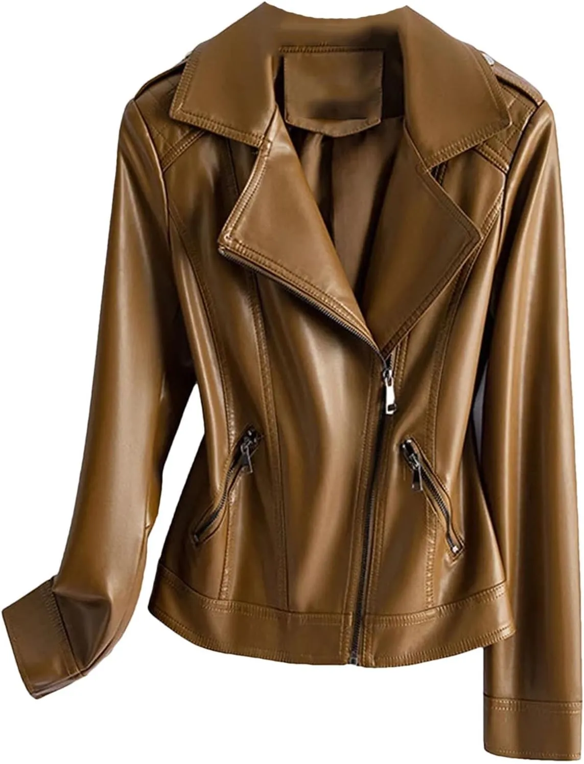 Hgvcfcv Women Split Sheepskin Jackets Zipper Women Short Moto Biker Jackets Casual Leather Coats