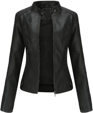 HINDOLA Womens Faux Leather Jackets Short Motorcycle Jacket Winter Fashion Moto Biker Casual Jackets Coat