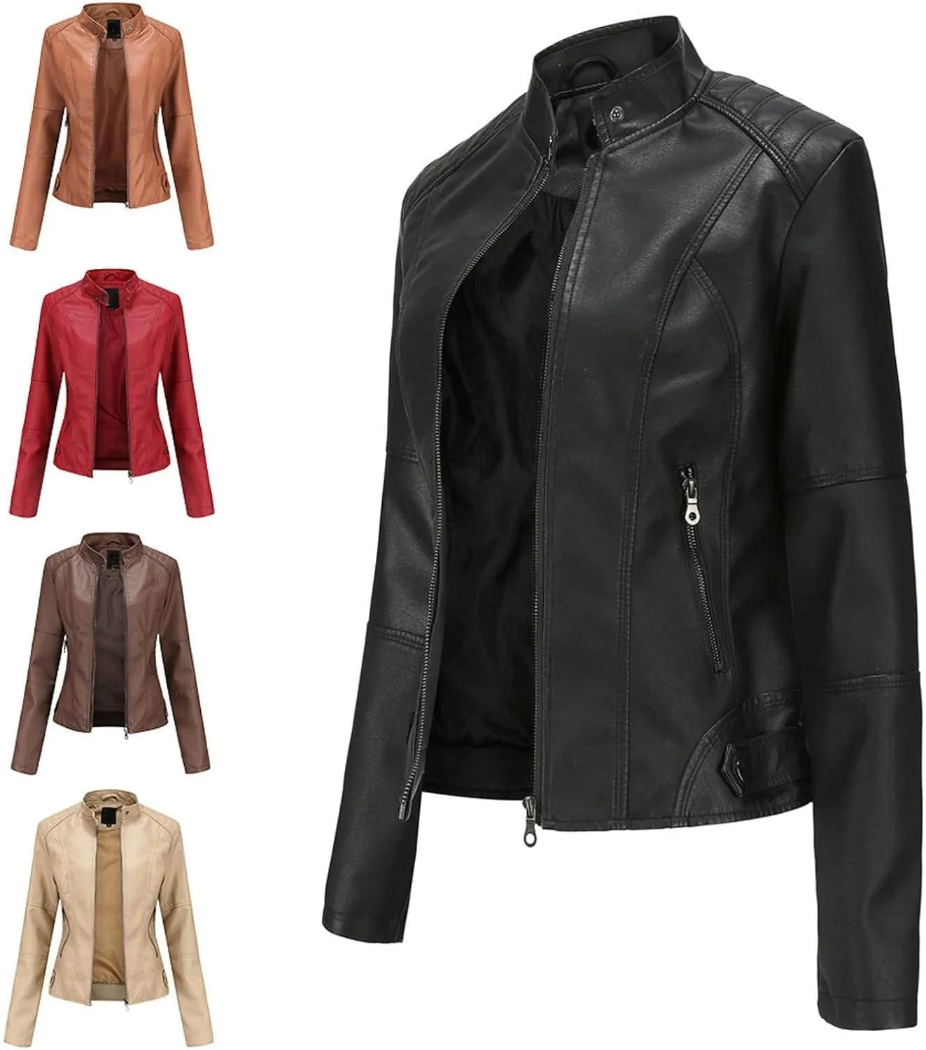 HINDOLA Womens Faux Leather Jackets Short Motorcycle Jacket Winter Fashion Moto Biker Casual Jackets Coat