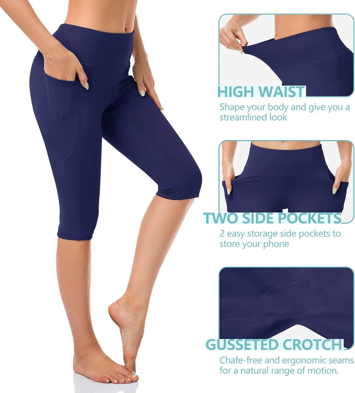 HISKYWIN Inner Pocket Yoga Pants 4 Way Stretch Tummy Control Workout Running Pants, Long Bootleg Flare Pants