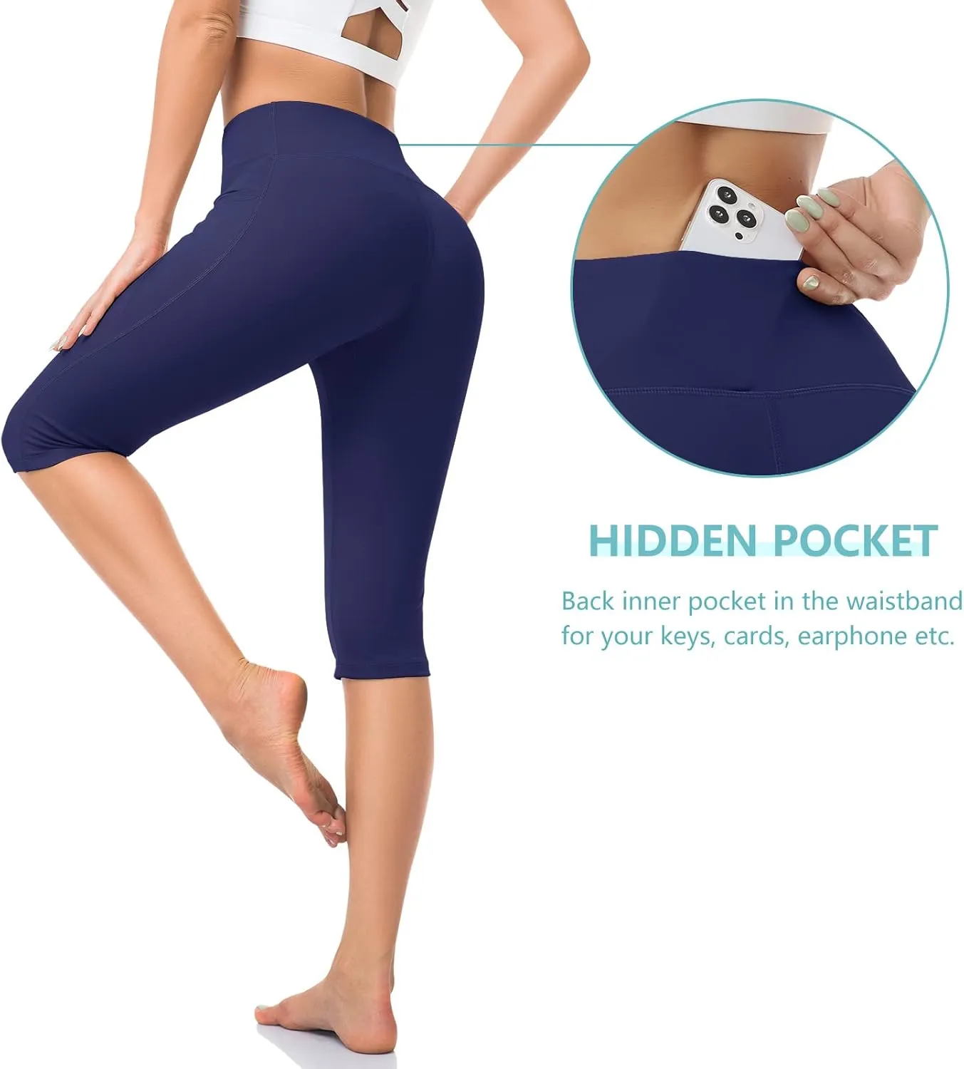 HISKYWIN Inner Pocket Yoga Pants 4 Way Stretch Tummy Control Workout Running Pants, Long Bootleg Flare Pants