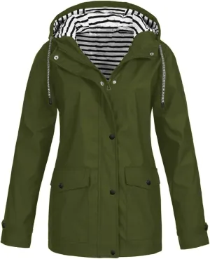 HTHLVMD Rain Jacket Women 2024 Yellowjackets Fall Lightweight Waterproof Windbreaker Outdoor Hooded Trench Coat for Women