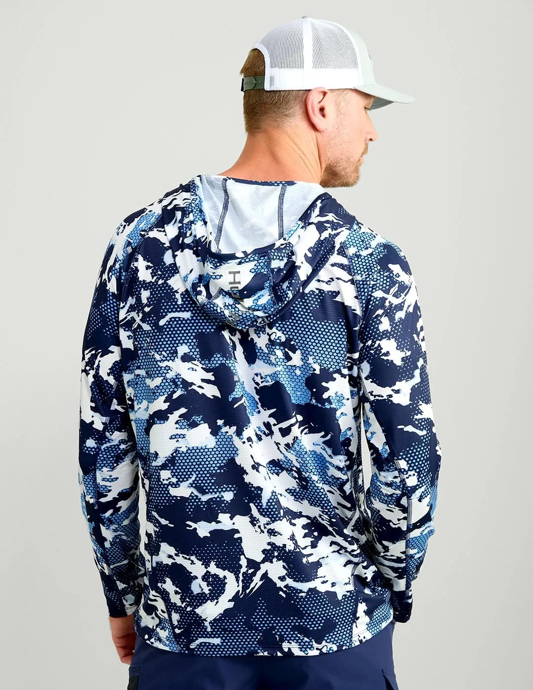HUK Mens KC Scott Patterned Pursuit Hoodie, Hooded Fishing Shirt, Marolina Blue, 3X-Large