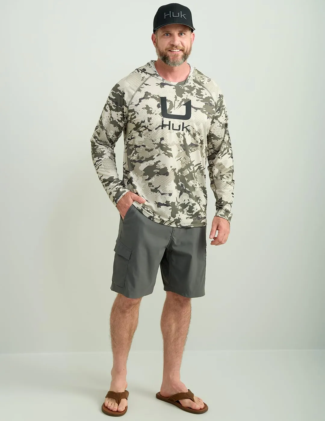HUK Mens KC Scott Patterned Pursuit Hoodie, Hooded Fishing Shirt, Marolina Blue, 3X-Large