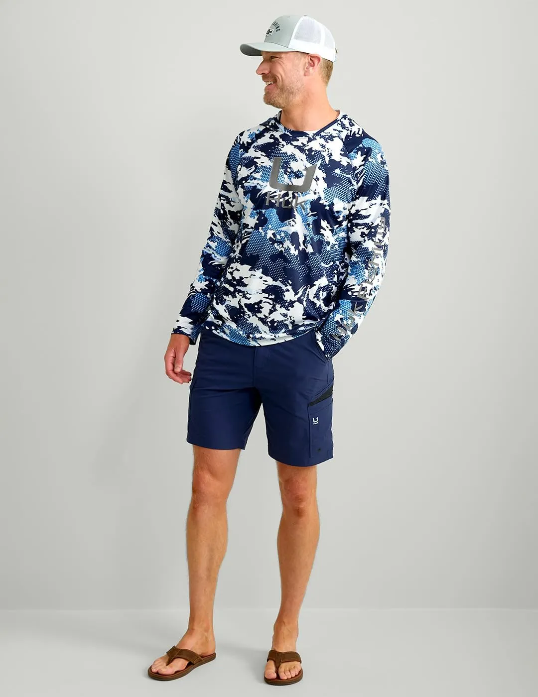 HUK Mens KC Scott Patterned Pursuit Hoodie, Hooded Fishing Shirt, Marolina Blue, 3X-Large