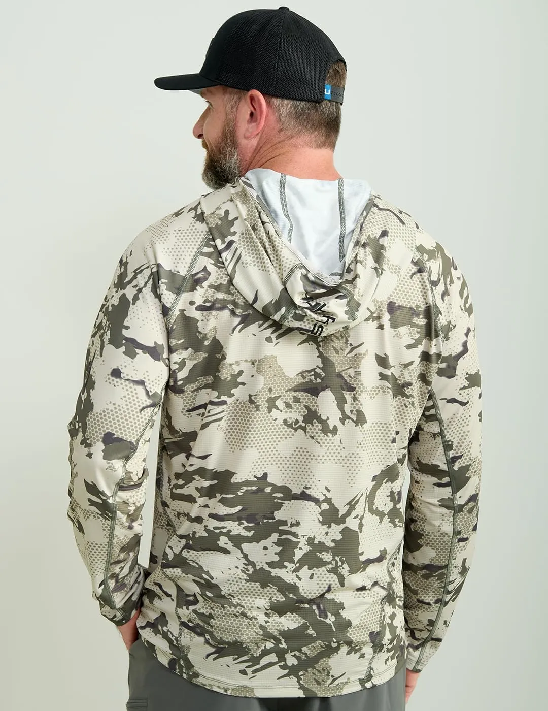 HUK Mens KC Scott Patterned Pursuit Hoodie, Hooded Fishing Shirt, Marolina Blue, 3X-Large