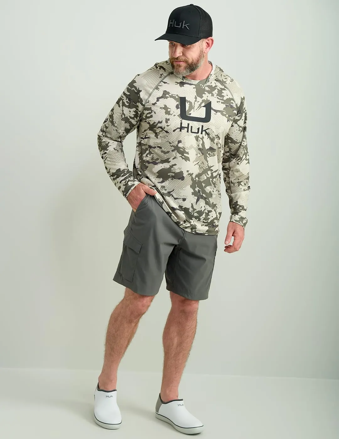 HUK Mens KC Scott Patterned Pursuit Hoodie, Hooded Fishing Shirt, Marolina Blue, 3X-Large