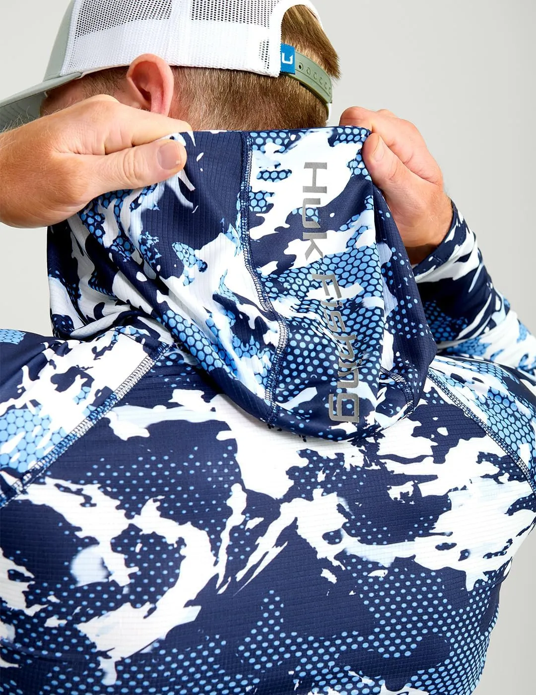 HUK Mens KC Scott Patterned Pursuit Hoodie, Hooded Fishing Shirt, Marolina Blue, 3X-Large