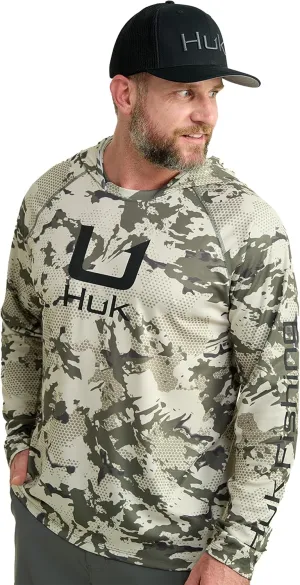HUK Mens KC Scott Patterned Pursuit Hoodie, Hooded Fishing Shirt, Marolina Blue, 3X-Large