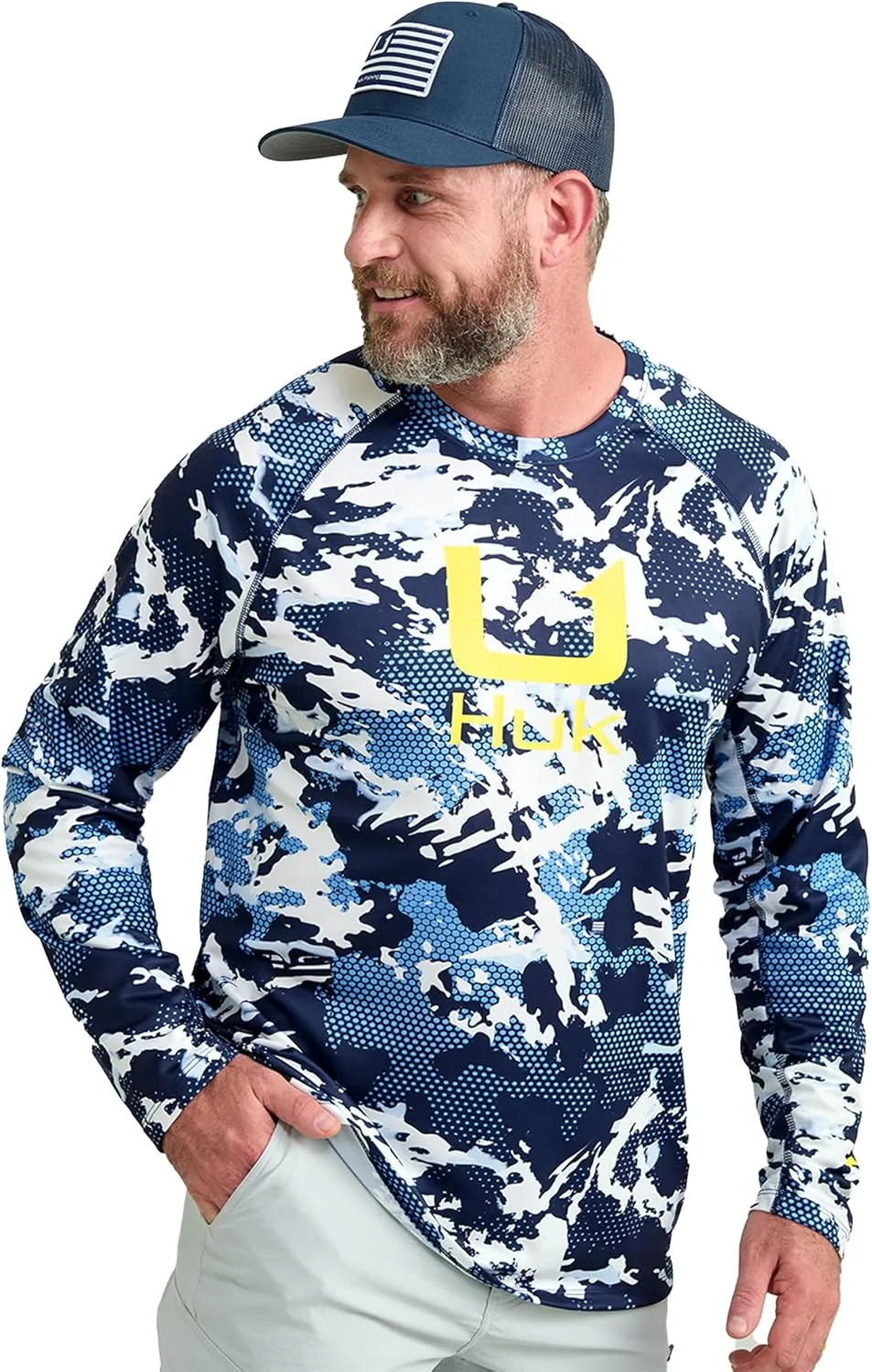 HUK Mens KC Scott Patterned Pursuit Shirt, Performance Fishing Shirt, Marolina Blue, 3X-Large