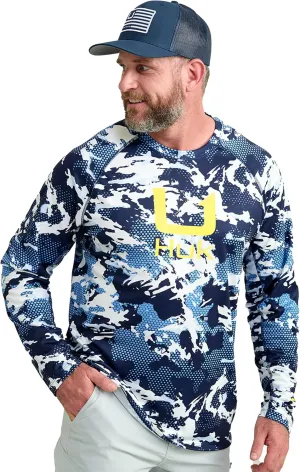 HUK Mens KC Scott Patterned Pursuit Shirt, Performance Fishing Shirt, Marolina Blue, 3X-Large