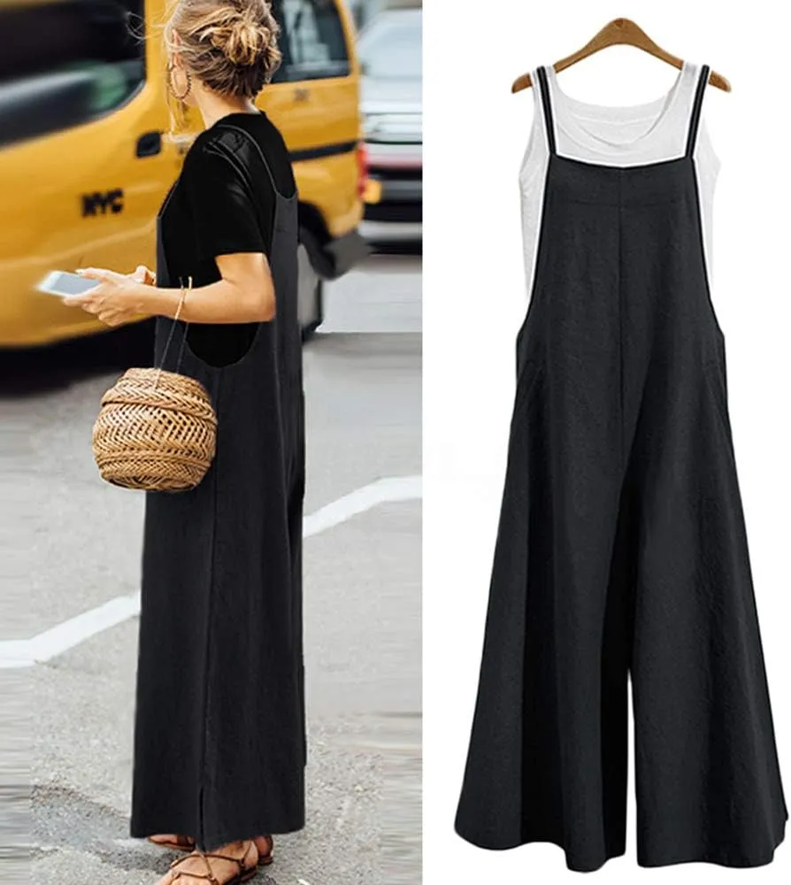 IMAYONDIA Women's Jumpsuits Casual Long Rompers Wide Leg Baggy Bibs Overalls Pants S-5XL
