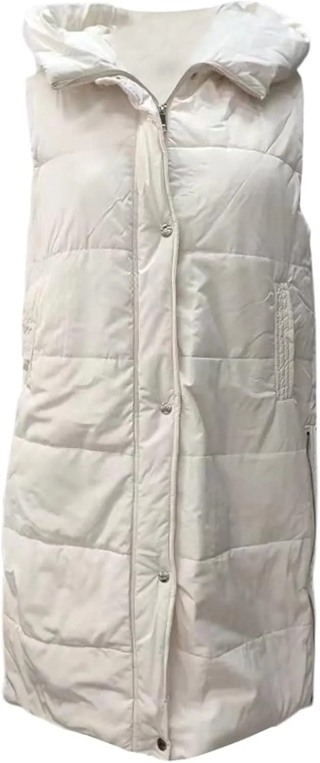 IMISSILLEB Women's Long Puffer Vest Hooded Coats Thick Sleeveless Full-Zip Jacket Fall Winter Coat Outerwear with Pockets