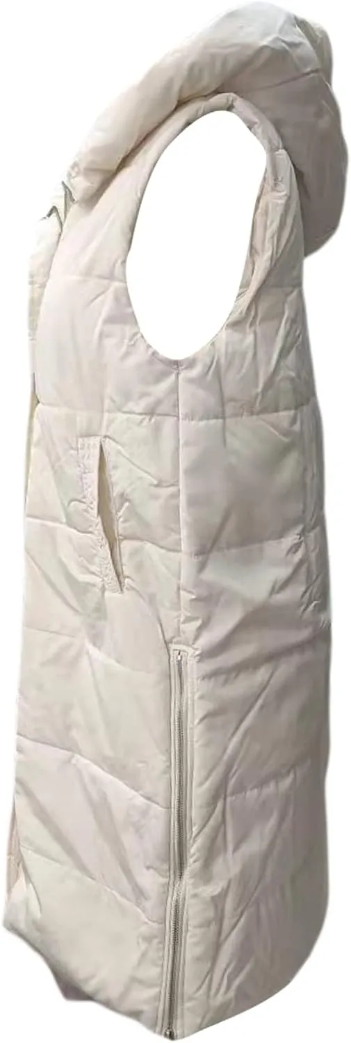 IMISSILLEB Women's Long Puffer Vest Hooded Coats Thick Sleeveless Full-Zip Jacket Fall Winter Coat Outerwear with Pockets