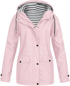 Jackets for Women Fall Winter Regular Fit Windproof Waterproof Rain Coats Full Zip Outdoor Windbreaker Jacket with Pockets