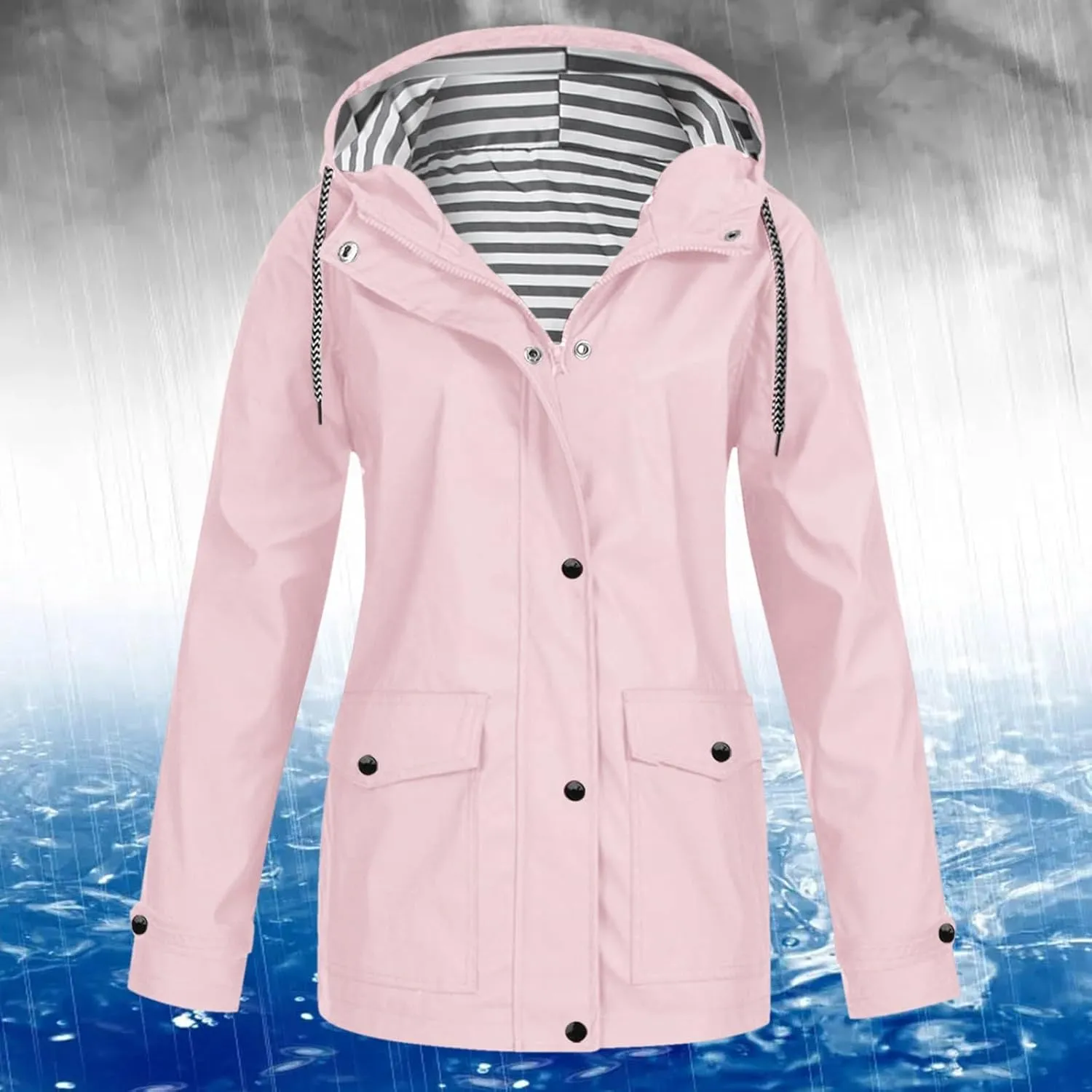 Jackets for Women Fall Winter Regular Fit Windproof Waterproof Rain Coats Full Zip Outdoor Windbreaker Jacket with Pockets