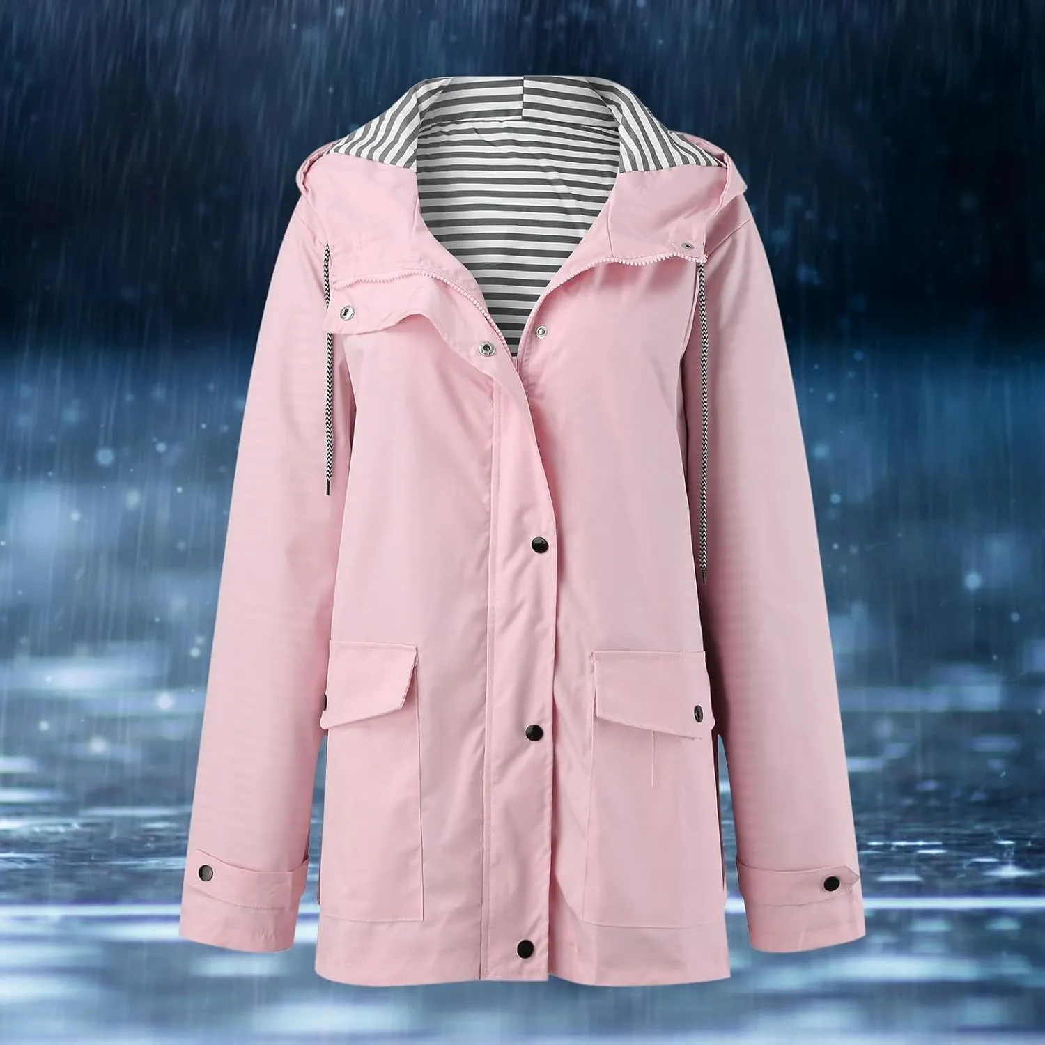 Jackets for Women Fall Winter Regular Fit Windproof Waterproof Rain Coats Full Zip Outdoor Windbreaker Jacket with Pockets