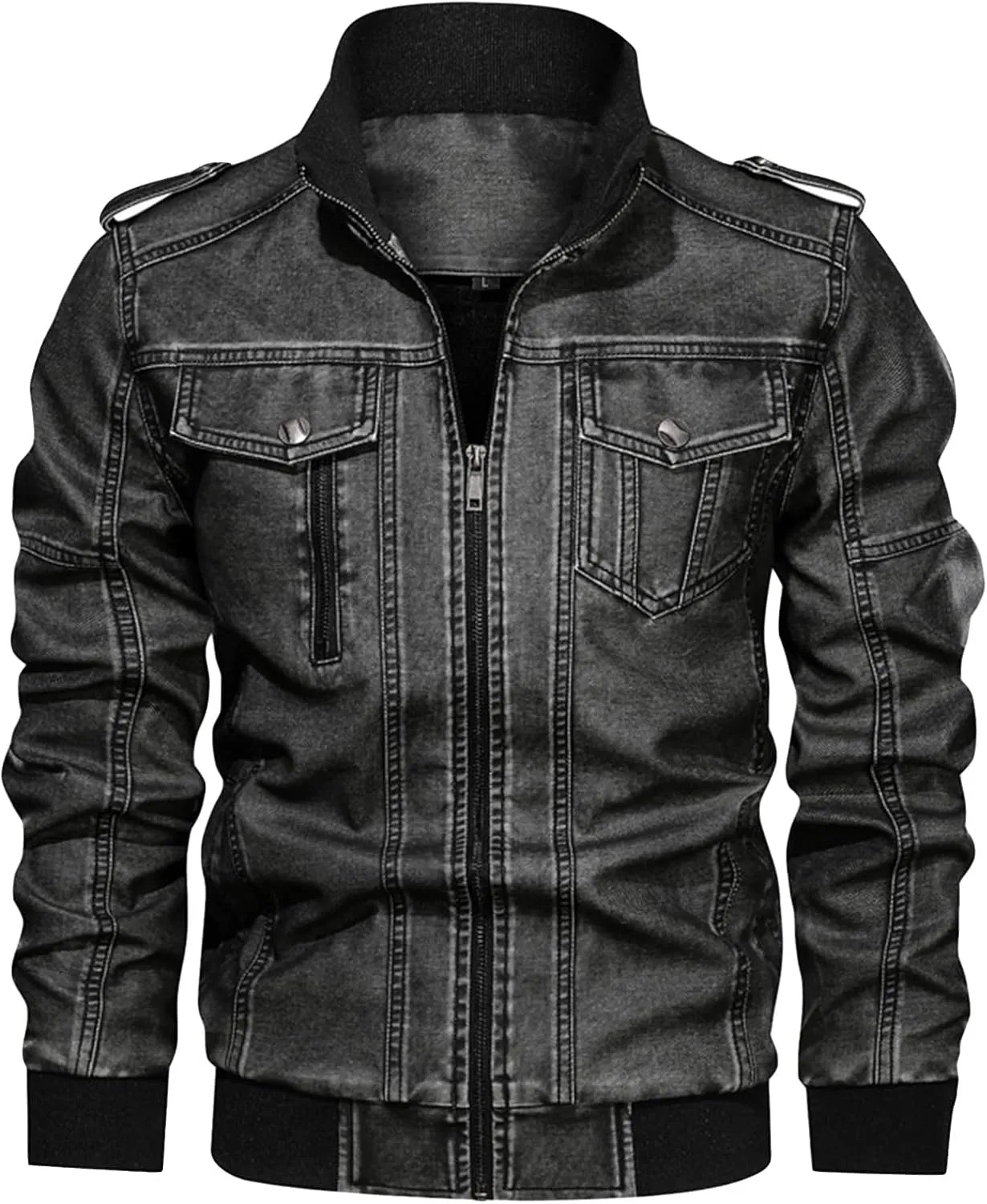 JEShifangjiusu Men'S Distressed Denim Jackets Classic Full Zipper Trucker Jean Coat Vintage Long Sleeve Jackets Outerwear