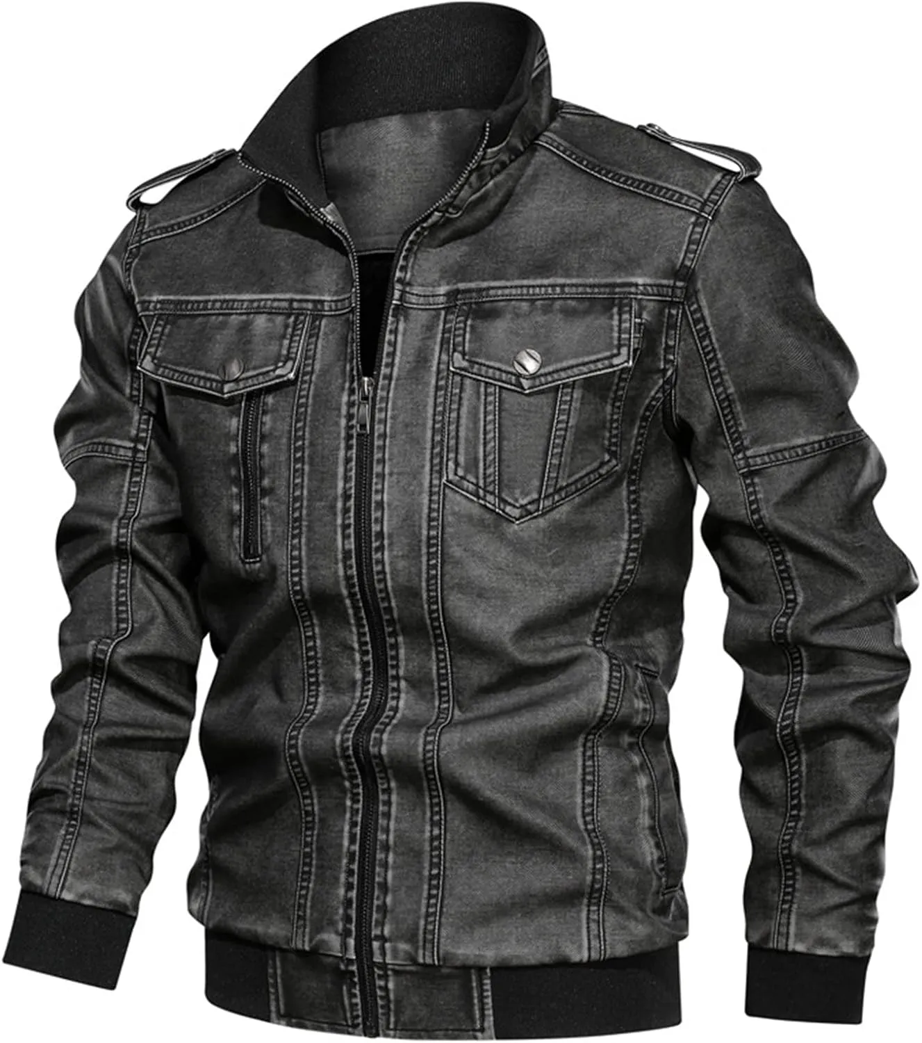 JEShifangjiusu Men'S Distressed Denim Jackets Classic Full Zipper Trucker Jean Coat Vintage Long Sleeve Jackets Outerwear