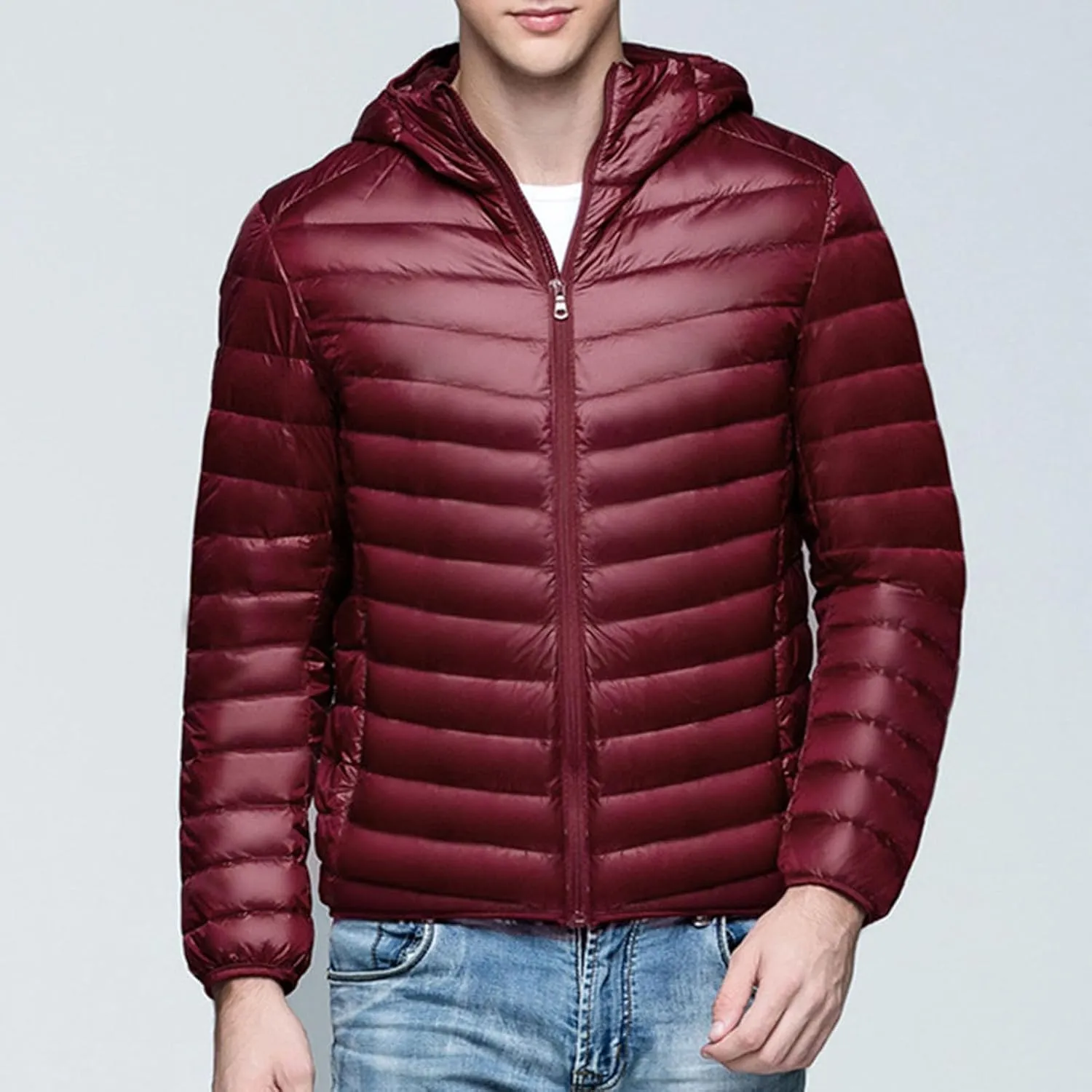 JEsilunmaMY Men's Puffer Jacket Cropped Down Coat Lightweight Zip Up Packable Puffer Jackets Slim Short Quilted Outwear