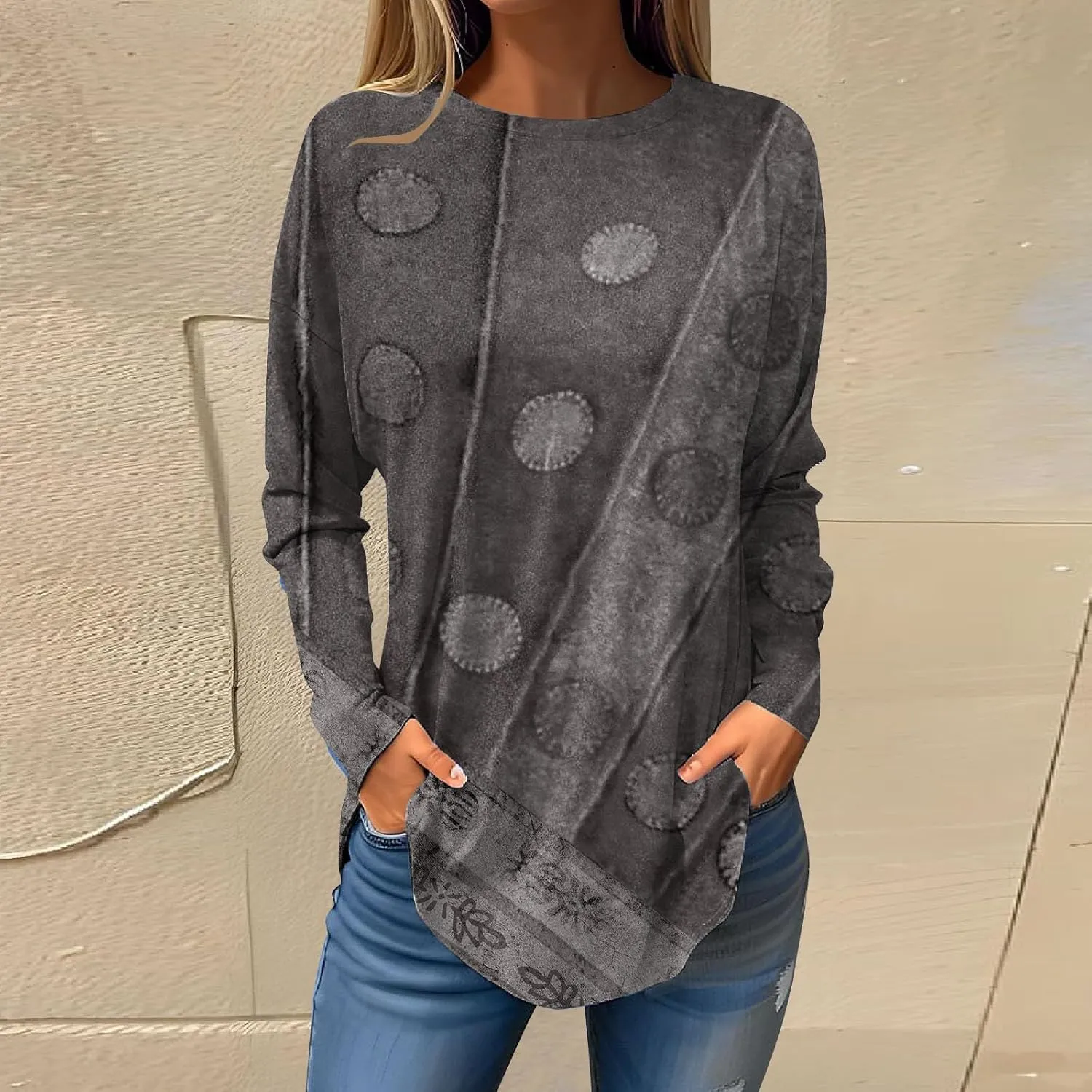 Ladies Tops And Blouses Long Sleeve Casual Shirts Crew Neck Blouses Fall Tie Dye Sweatshirts, Small-5X-Large