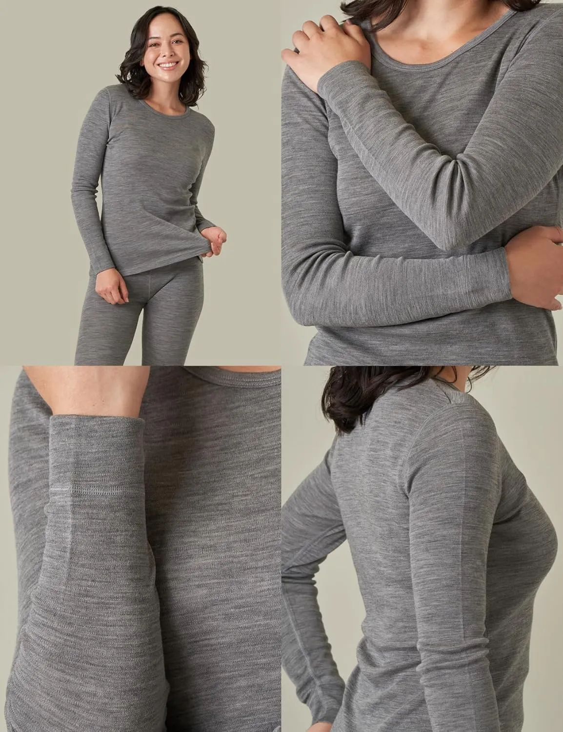 LAPASA Womens 100% Merino Wool Base Layer Midweight Activewear Thermal Underwear Long John Shirt Long Sleeve Pants L48/L49