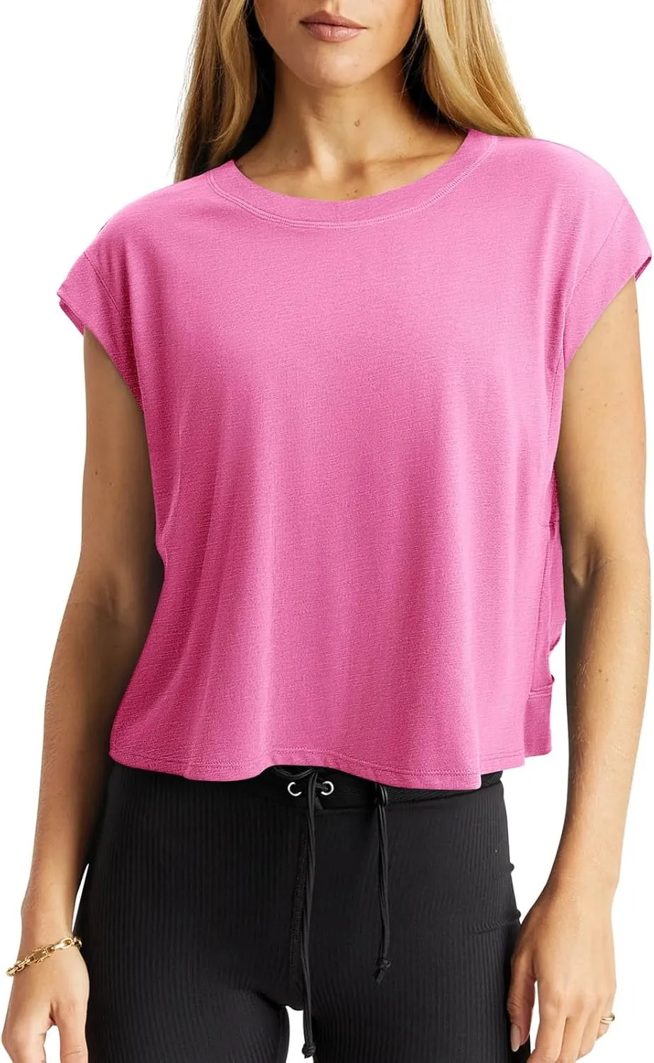 LASLULU Womens Open Back Workout Tops Backless Athletic Shirt Sleeveless Oversized Wrap Crop Tank Tops Running Gym Yoga Tee
