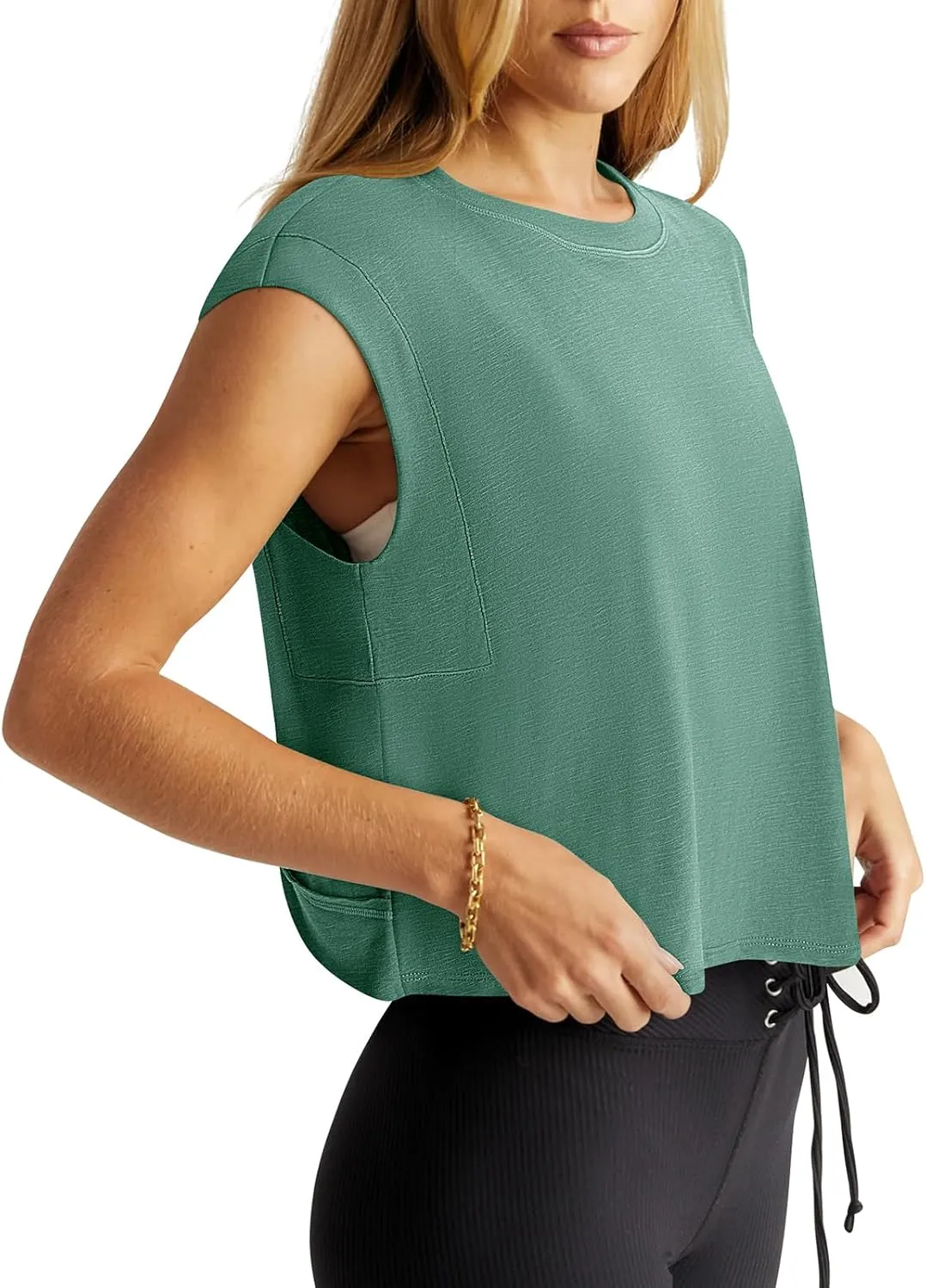 LASLULU Womens Open Back Workout Tops Backless Athletic Shirt Sleeveless Oversized Wrap Crop Tank Tops Running Gym Yoga Tee